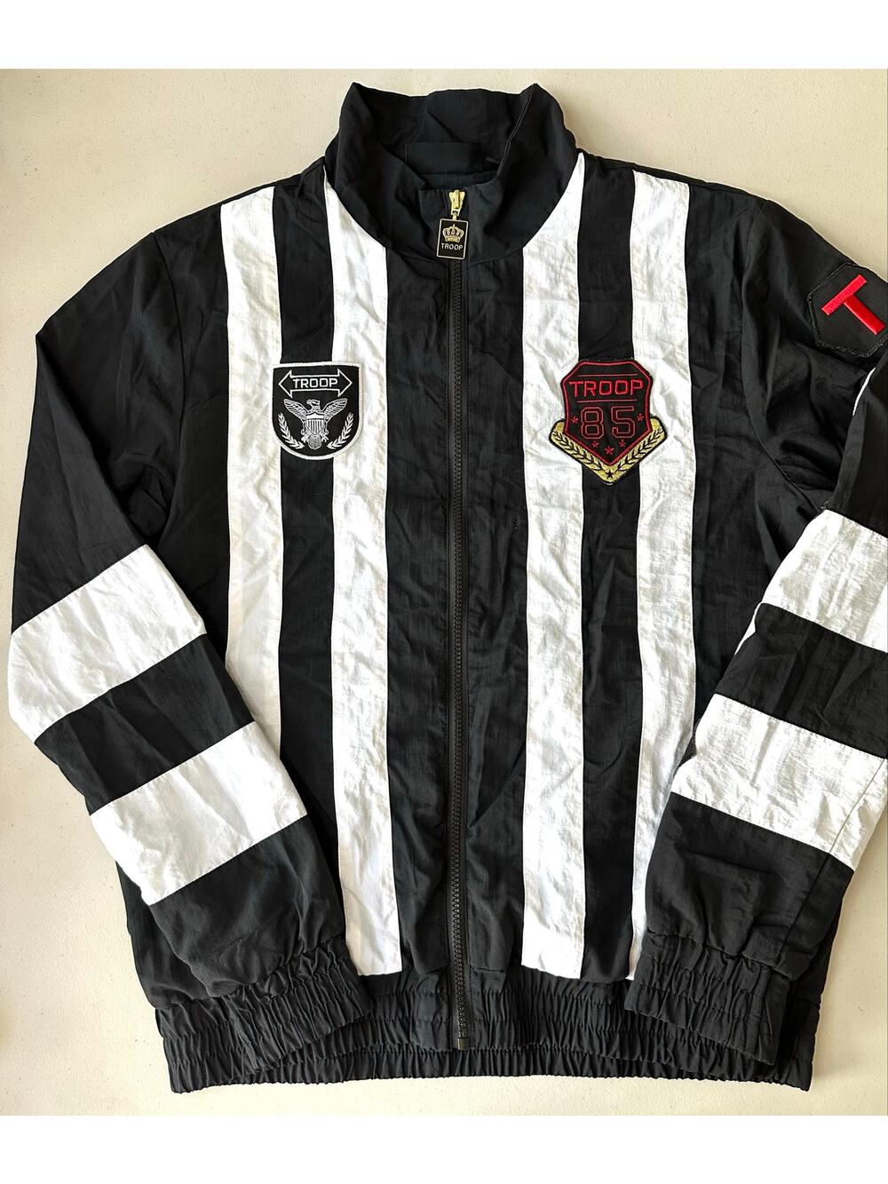 Vintage World of Troop Windbreaker Jacket Mens Size M Black White Striped Rare